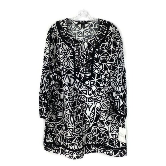 Style & Co Black White Tile Print 3/4 Sleeve 100% Linen Tunic Top Womens 24W NWT - Picture 13 of 13